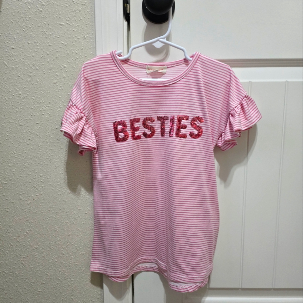 btween Pink Ruffled Short Sleeve Tee Besties Design